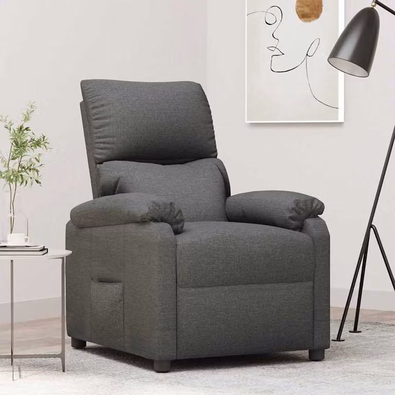 vidaXL Poltrona Reclinabile Relax in Tessuto Grigio con Braccioli e Regolazione Manuale