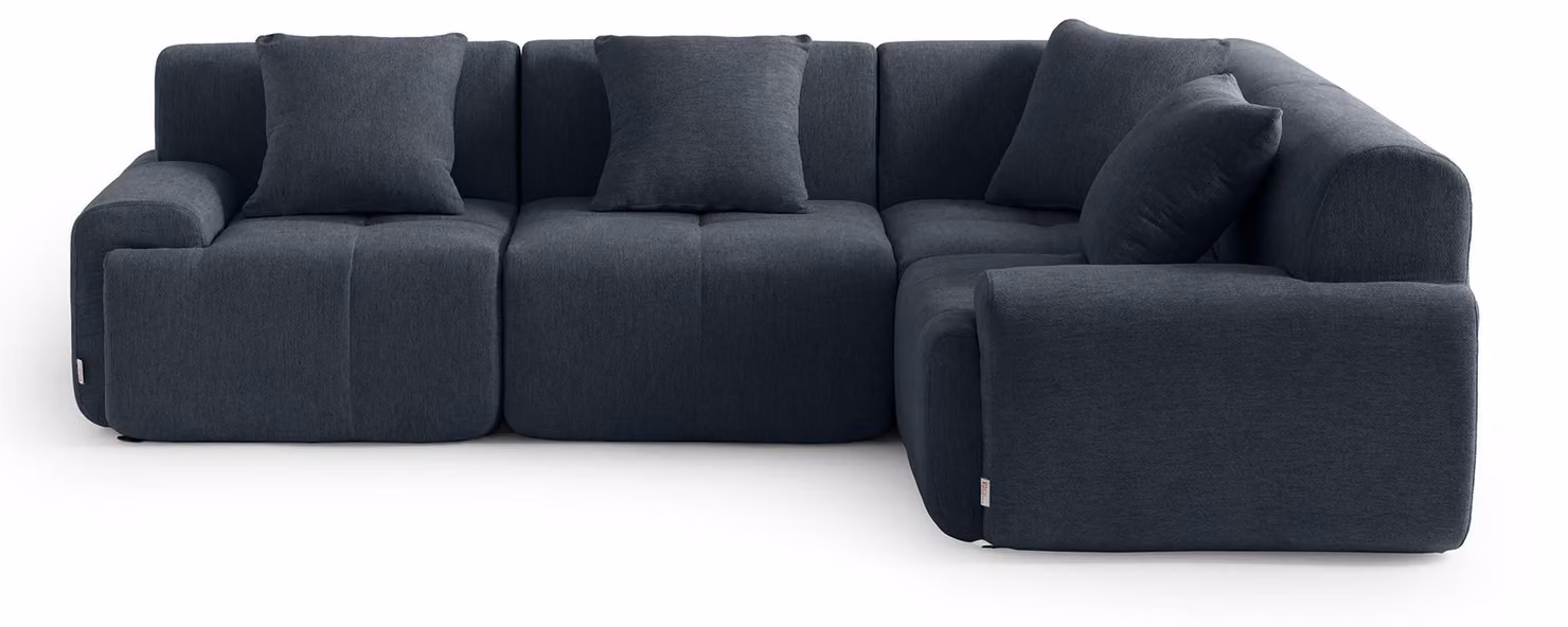 MILYSOFA SOFAMOUS Divano ad angolo modulare a 4 posti, tessuto ciniglia, blu-grigio