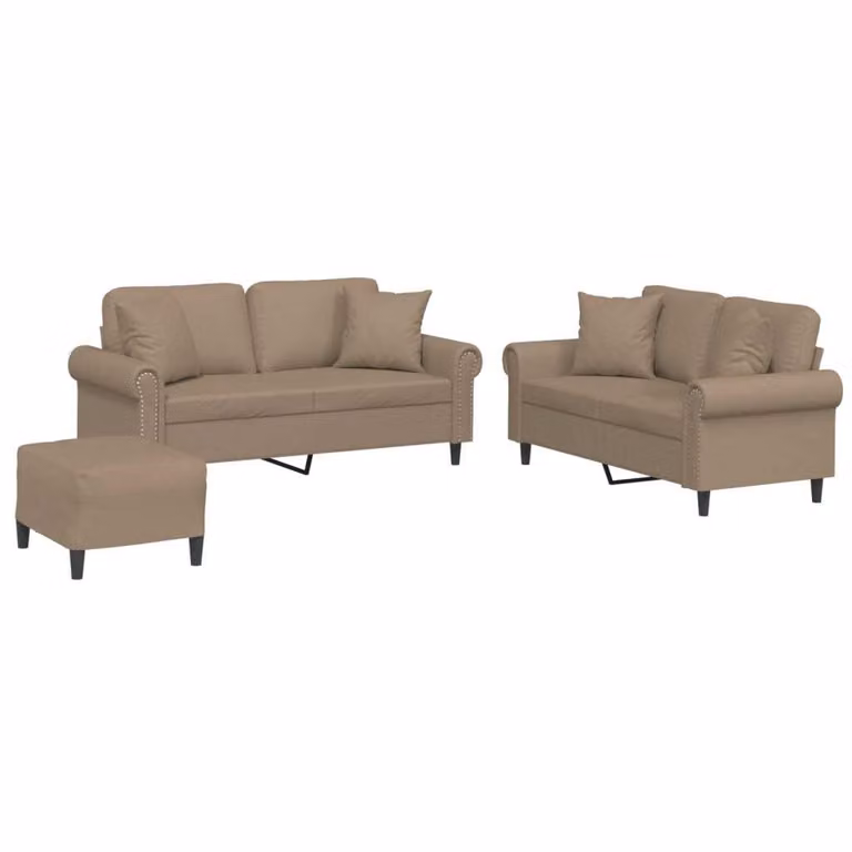 Set di Divani 3 pz con Cuscini Cappuccino in Pelle finta