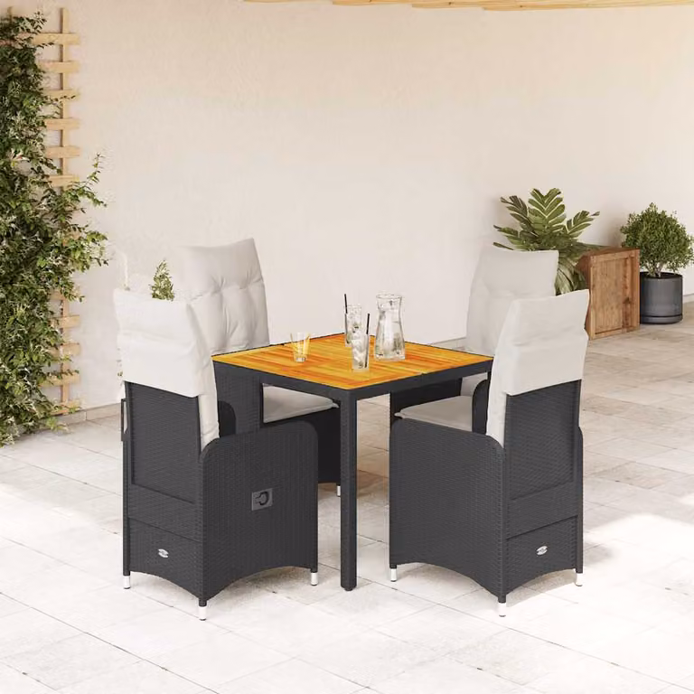 Set Bistrò da Giardino vidaXL 5 pz in Polyrattan e Legno di Acacia Nero e Bianco