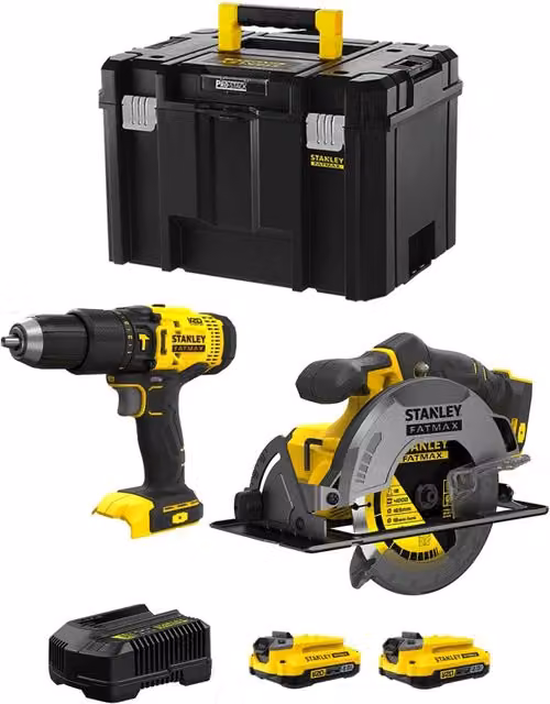 Kit Stanley FatMax SVK210 con Avvitatore SFMCD711, Seghetto SFMCS500, 2 Batterie da 2,0 Ah, Caricabatteria e Bauletto TSTAK VI in Nero
