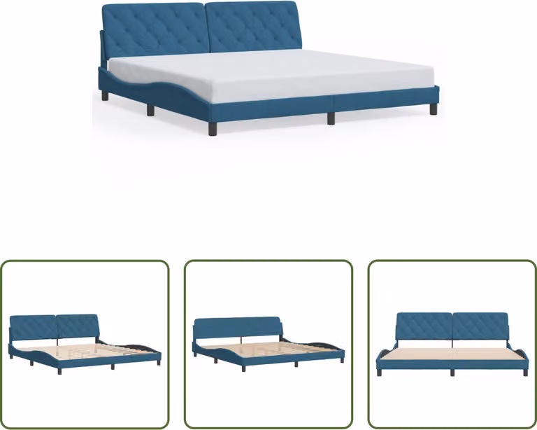 The Living Store Struttura letto con testiera blu 200x200 cm in velluto