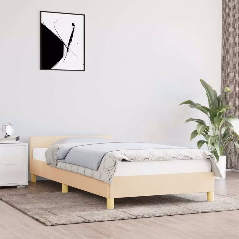 The Living Store Struttura letto con testiera crema 90x190 cm in tessuto