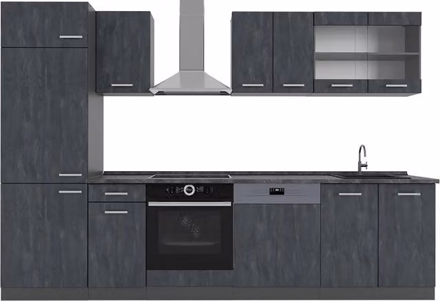 Cucina componibile moderna Vicco R-Line Calce nera e Antracite, L: 300 cm