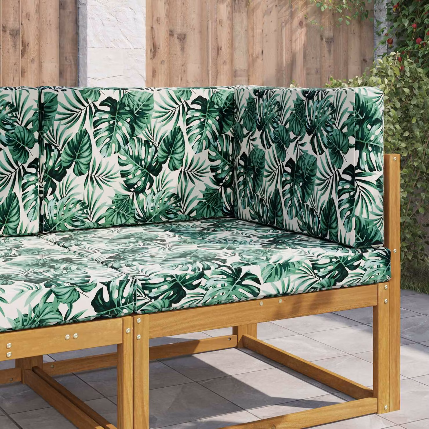vidaXL Cuscino per divano da esterno verde con motivo floreale in poliestere e imbottitura in scaglie di schiuma, L/P/H: 80 x 80 x 80 cm