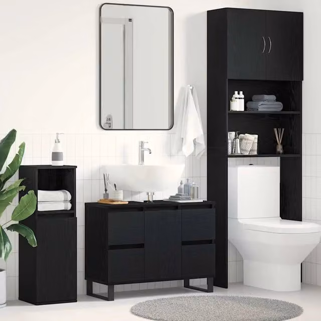 Mobile da bagno moderno vidaXL nero con ante e cassetti, sospeso, L: 80 cm, P: 33 cm, H: 60 cm