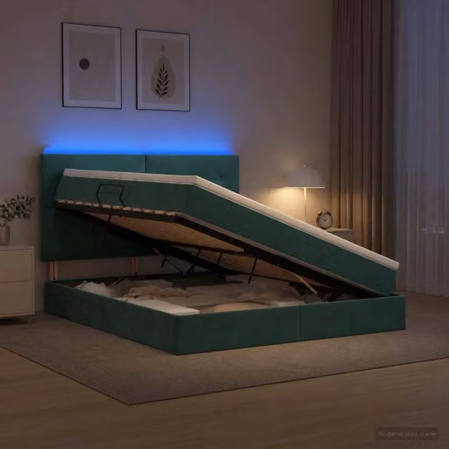 Letto con contenitore LED e materasso Verde Scuro 160 x 200 cm 3460143