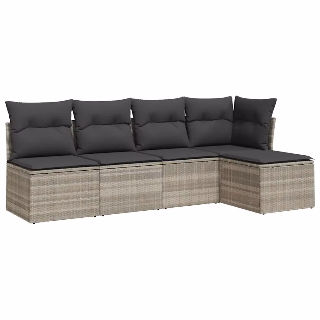 vidaXL Set Divano da Giardino a L in Polyrattan Grigio con Cuscini e Ottoman – 2