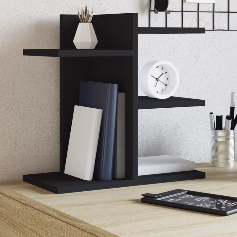 Organizer da scrivania vidaXL nero in legno multistrato con scomparti multipli L 42 cm, P 21,5 cm, H 42 cm