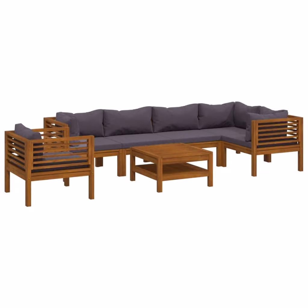 Set Divani da Giardino 7 pz con Cuscini in Massello di Acacia