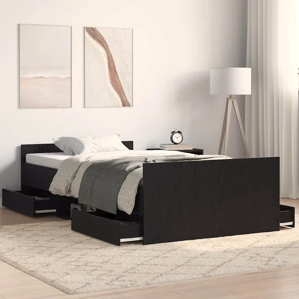 Struttura del letto con cassetto vidaXL in Rovere Nero, L/P/H: 203 x 93 x 50 cm