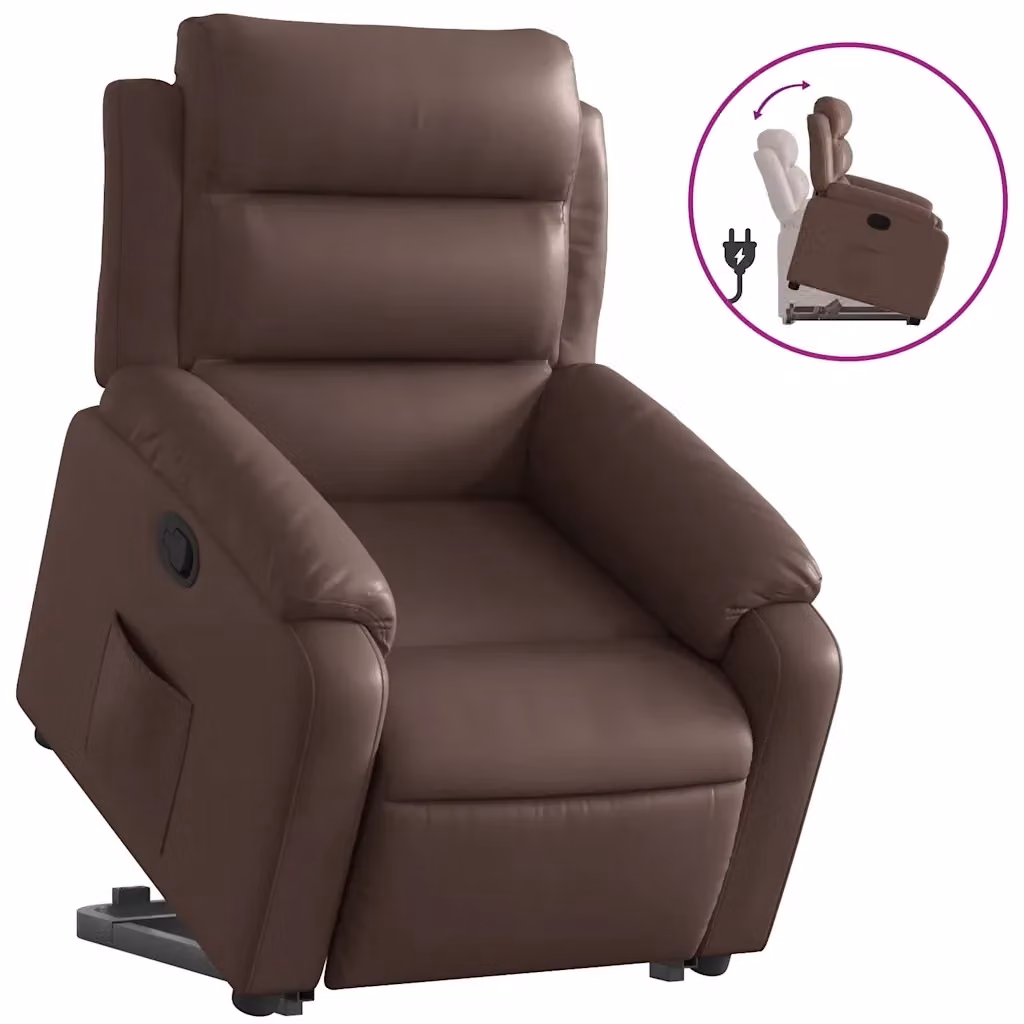 Poltrona Alzapersona Reclinabile vidaXL in Similpelle Marrone con Assistenza Elettrica per Senior – 2