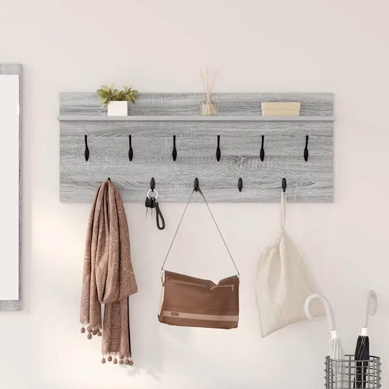 vidaXL Appendiabiti a muro in MDF Grigio Sonoma L: 100 cm, P: 40 cm, H: 12 cm
