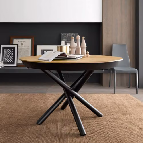 Tavolo Fahrenheit Round tondo allungabile con struttura in metallo e piano in diverse finiture Altacom