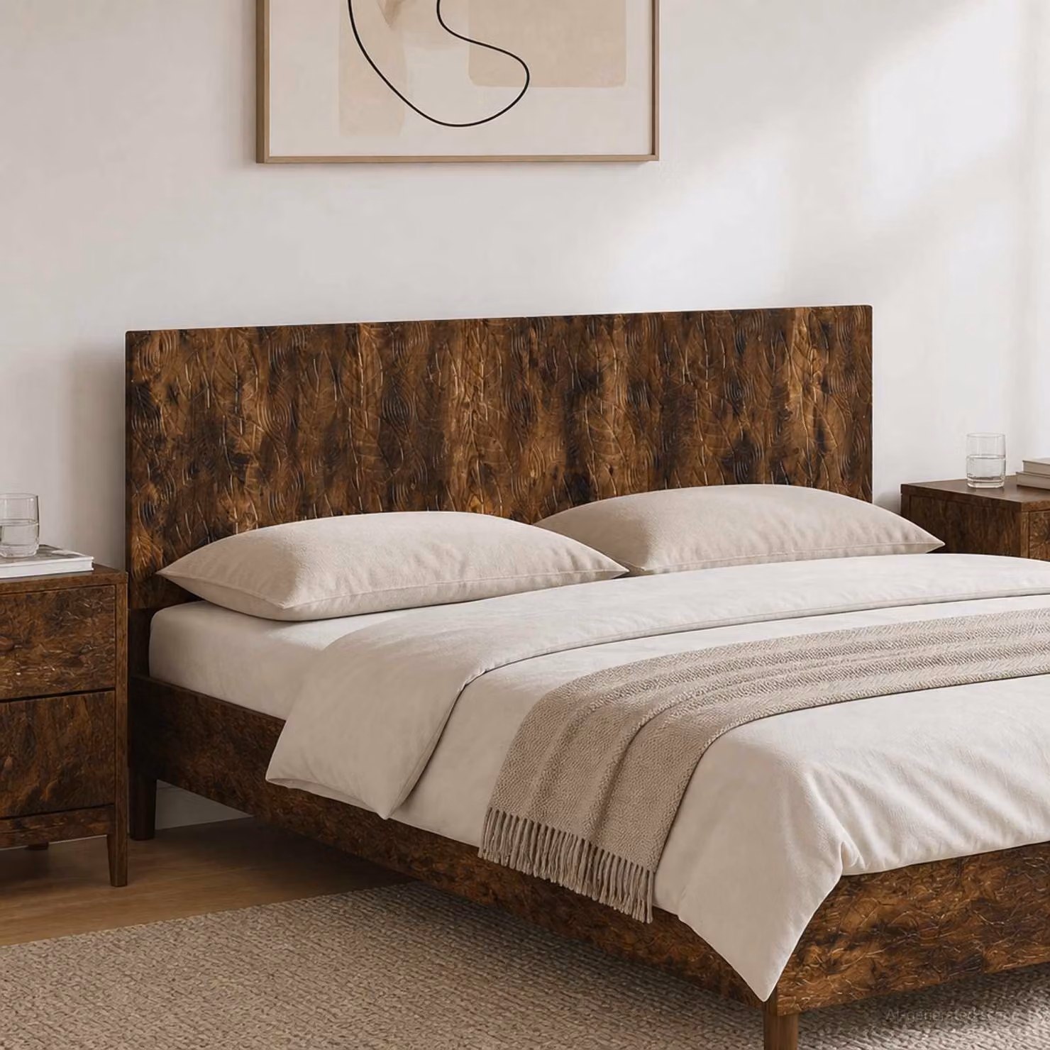 Testiera da muro vidaXL DELFT in legno ingegnerizzato Rovere Fumo con ripiano integrato, L: 180 cm, H: 50 cm, P: 15,5 cm