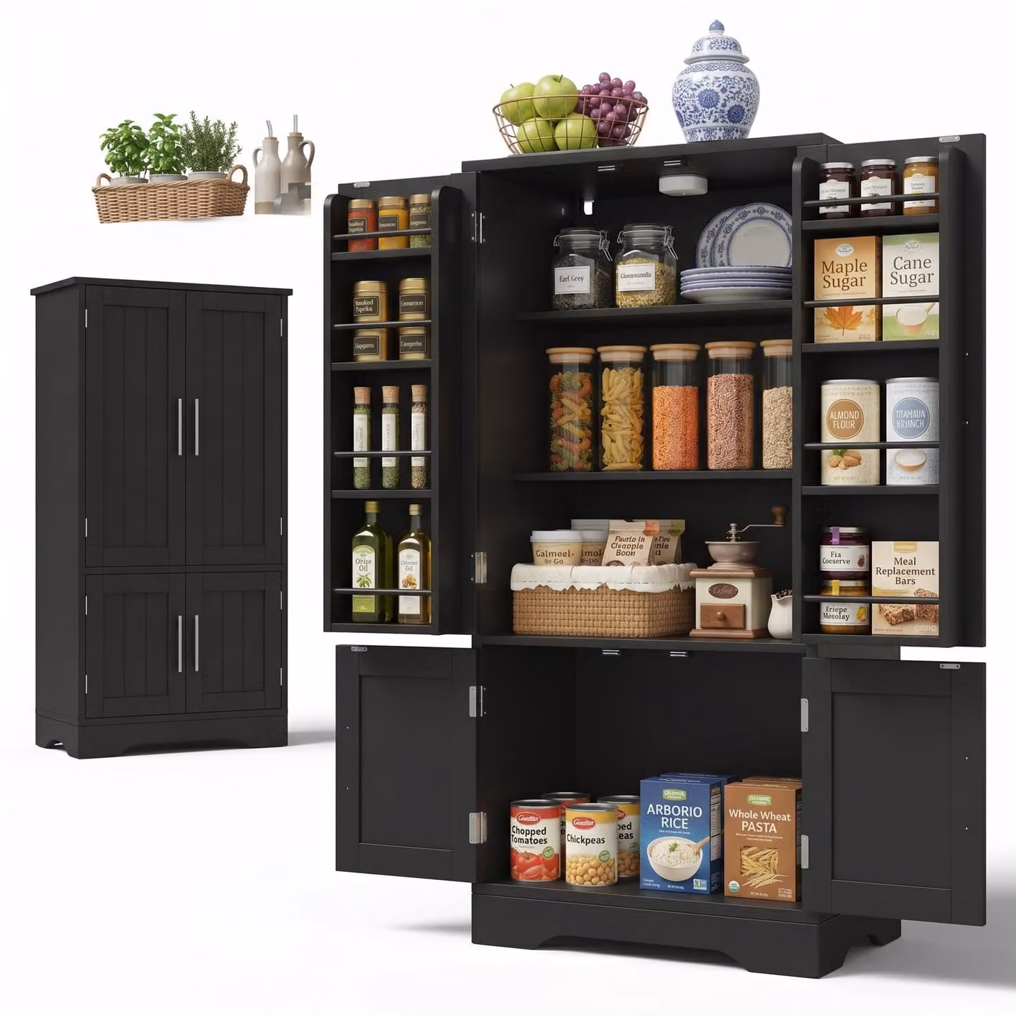 MobileR: Armadietto alto per cucina, armadietto alto da 60 x 40 x 120 cm, nero, MDF