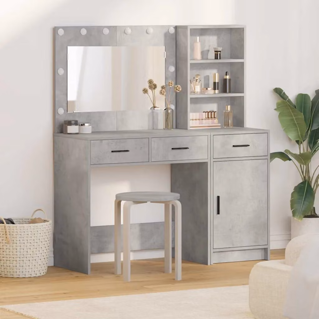 Set di 2 Tavoli da Trucco Moderni vidaXL con LED Hollywood, Grigio, L/P/H: 78,5 x 41 x 135 cm
