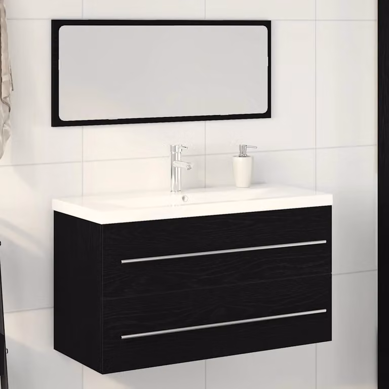 Set di 3 armadi per lavabo da bagno vidaXL moderni in nero e argento L: 90 cm, P: 38,5 cm, H: 48 cm