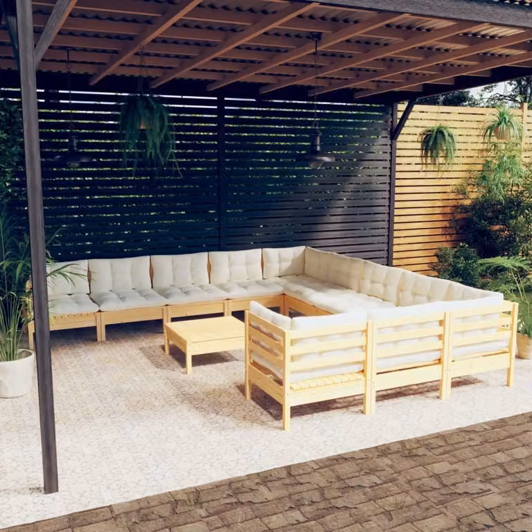 Maison Exclusive - Set Divani da Giardino 12 pz con Cuscini Crema Massello di Pino