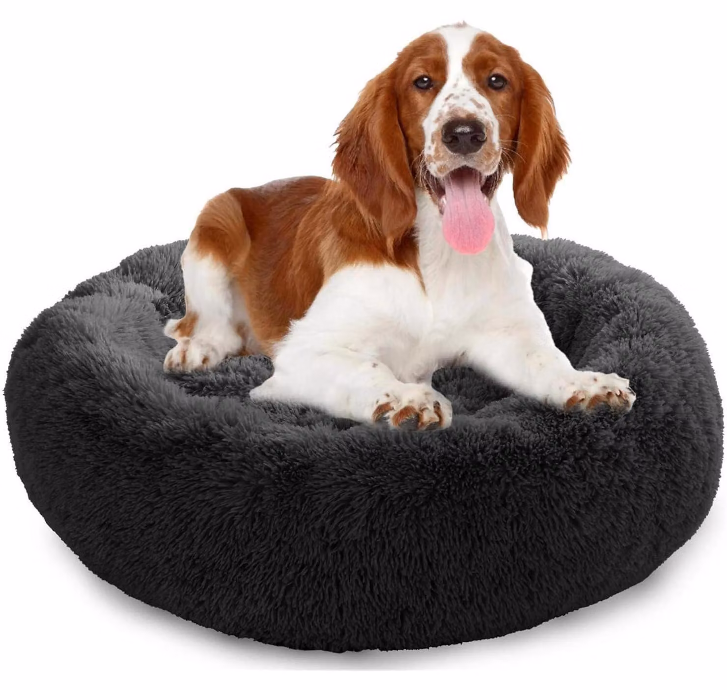 Cuccia per cani a forma di ciambella, in peluche, lavabile, di colore grigio scuro, diametro 80 cm