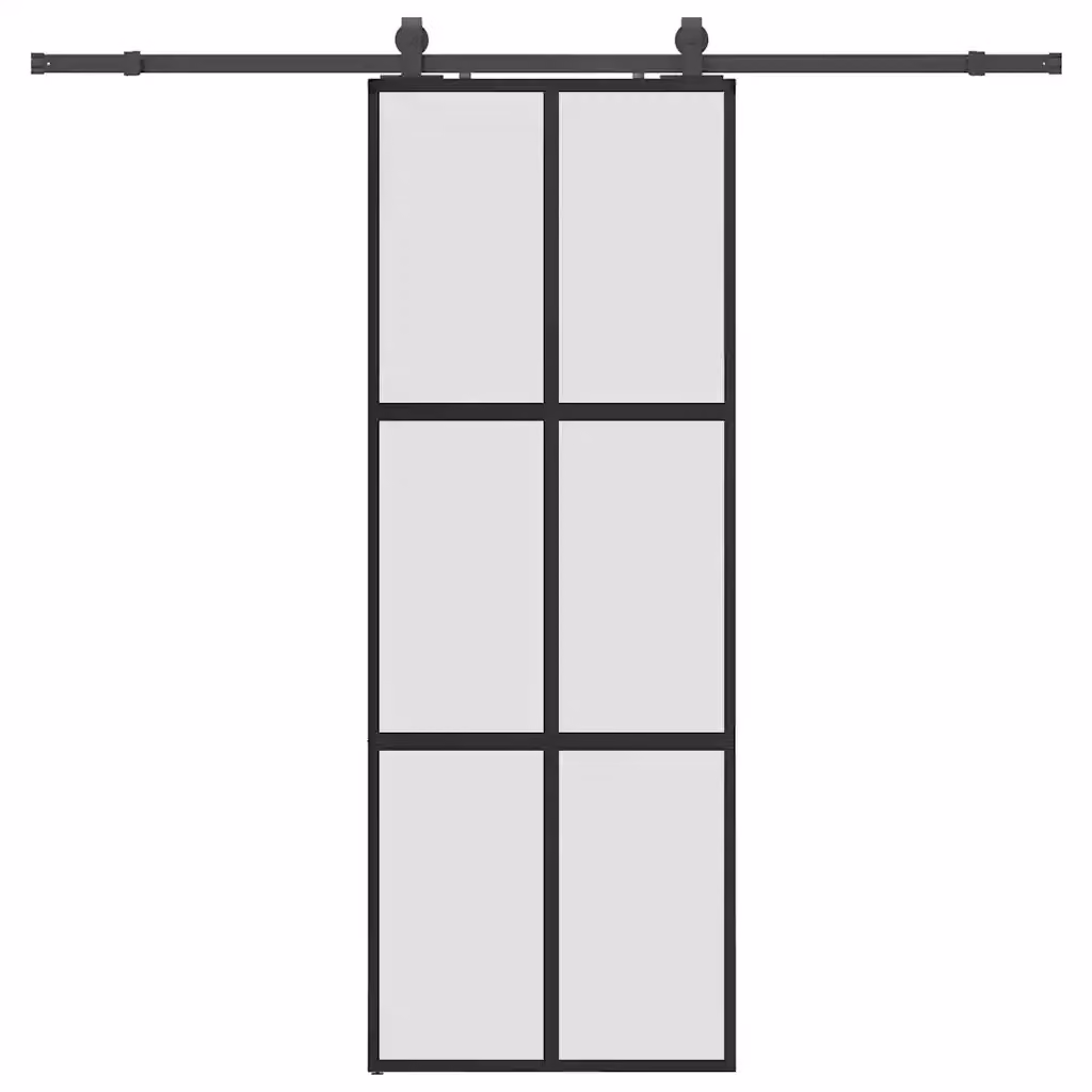 Porta Scorrevole Moderna VIDAXL in Vetro Temperato e Alluminio, Colore Nero, L: 76 cm, H: 205 cm – 2