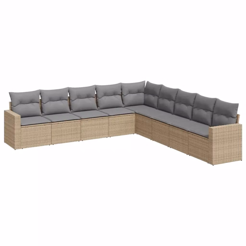 Set Divano da Giardino a L vidaXL 9 pz con Cuscini Beige e Grigio in Polyrattan e Metallo – 2
