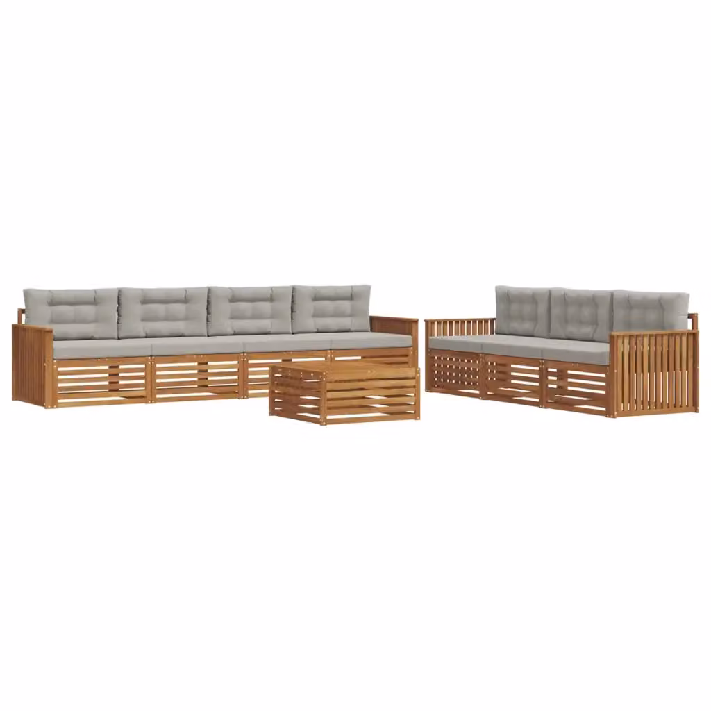 Set di mobili da esterno 8 pezzi vidaXL in legno di acacia con divani, cuscini e tavolino da giardino, colore beige e grigio – 2