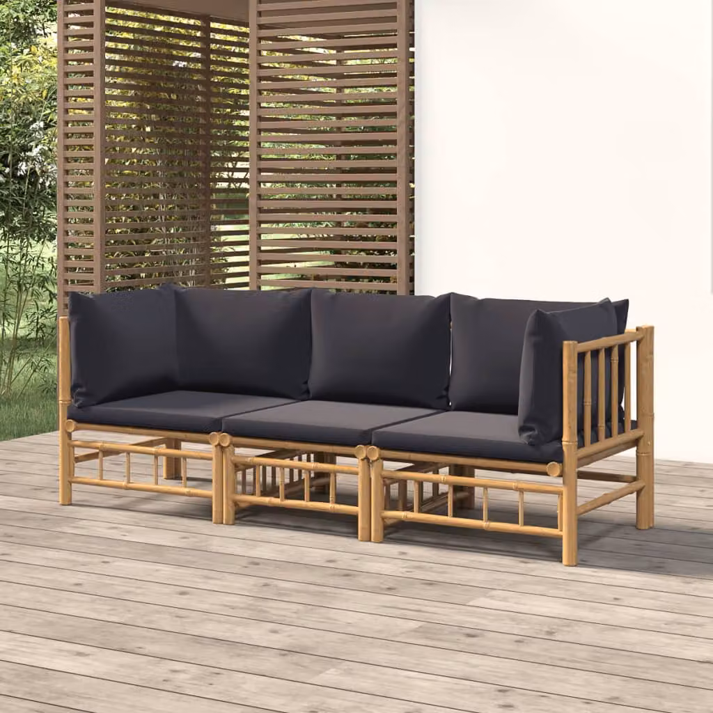 Set Salotto da Giardino vidaXL in Legno di Bambù con Cuscini, Design Moderno a L, Grigio e Marrone