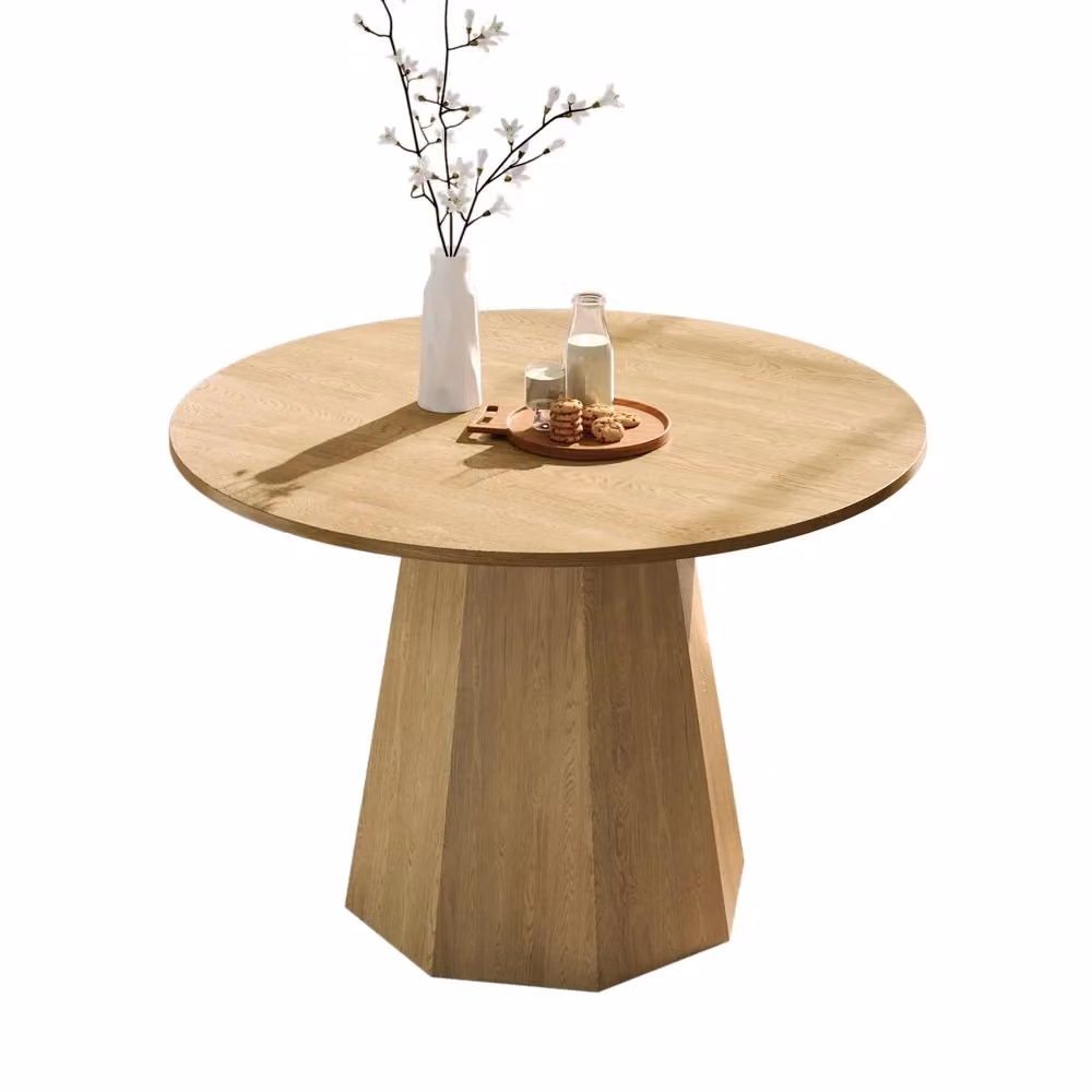 Tavolo da pranzo rotondo Minimal effetto quercia marrone, Diametro: 120 cm, Altezza: 75 cm – 2