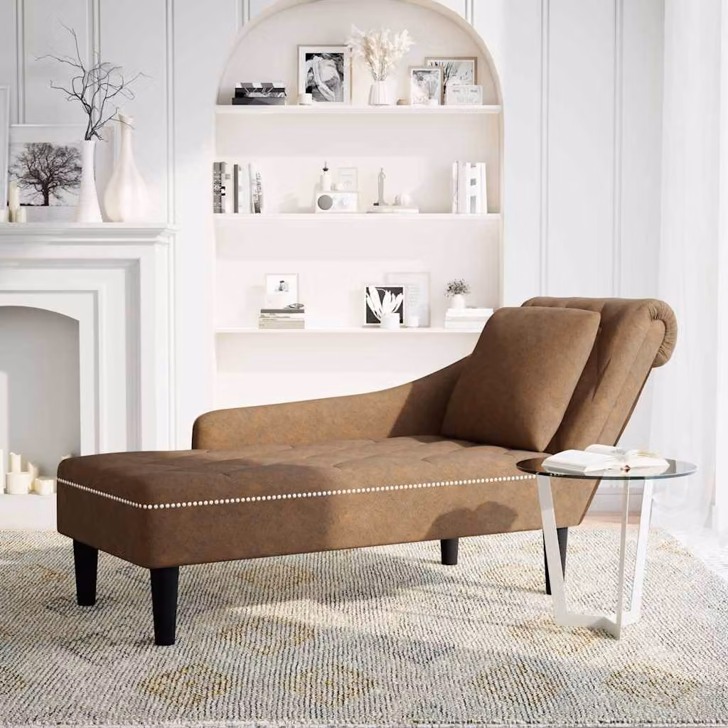 vidaXL Sdraio con Cuscino e Bracciolo Destro in Similpelle Marrone