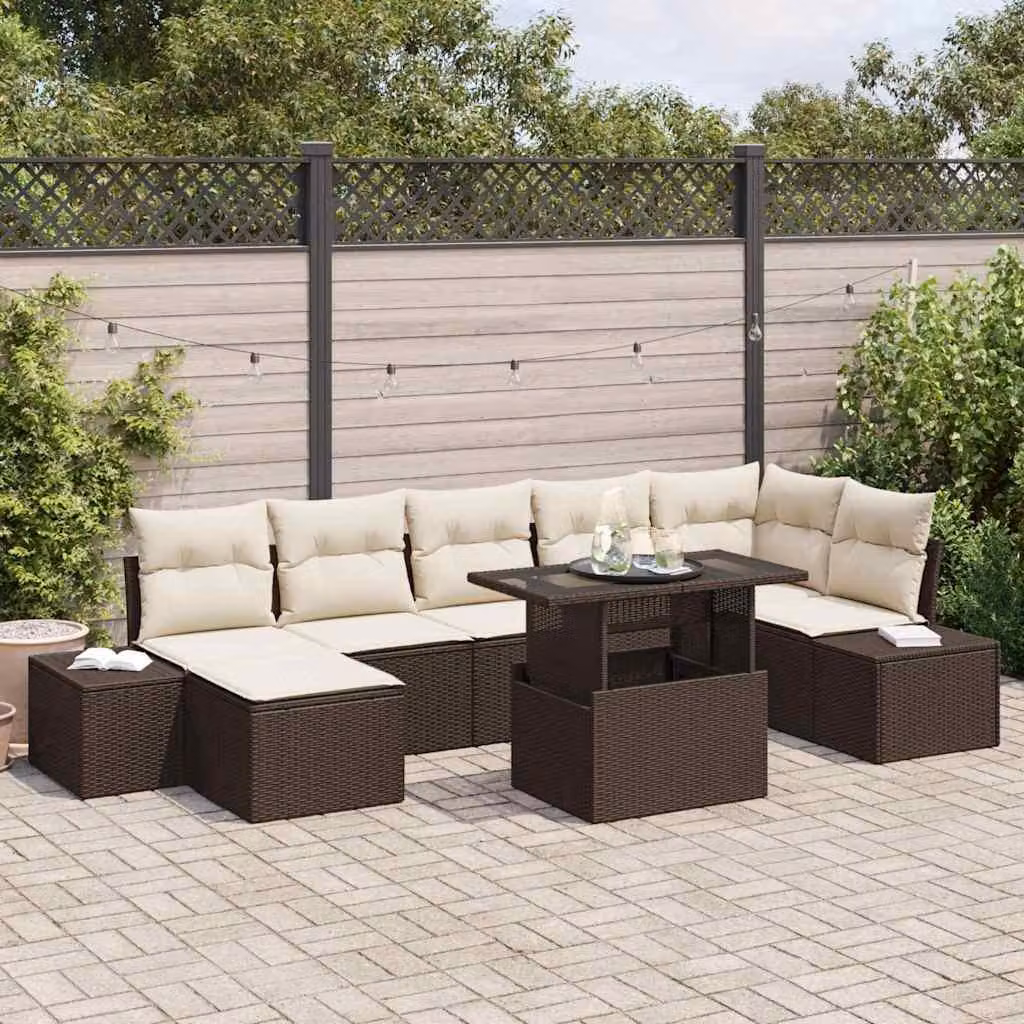 Maison Exclusive - Set di divani da giardino, 8 pezzi, color marrone e crema, in rattan sintetico
