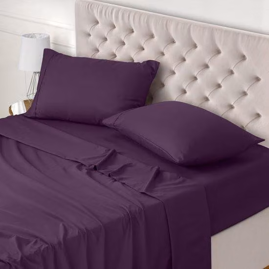 Set di lenzuola Ibenzoa® in microfibra, colore lilla – Completo: lenzuolo piano 266x259 cm, lenzuolo con angoli 150x200 cm (altezza angoli 35 cm) e 2 federe 50x75 cm