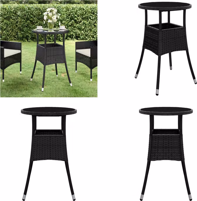 vidaXL Tavolo da giardino Ø60x75 cm in vetro temperato e poly rattan nero - Tavolo da giardino - Tavoli da giardino - Tavolo da pranzo da giardino - Tavolo da pranzo da esterno