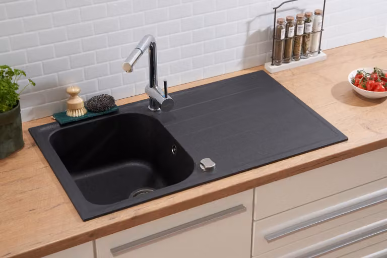Lavello da cucina Lavello da incasso Lavello in granito 86 x 50 Nero Respekta Orlando