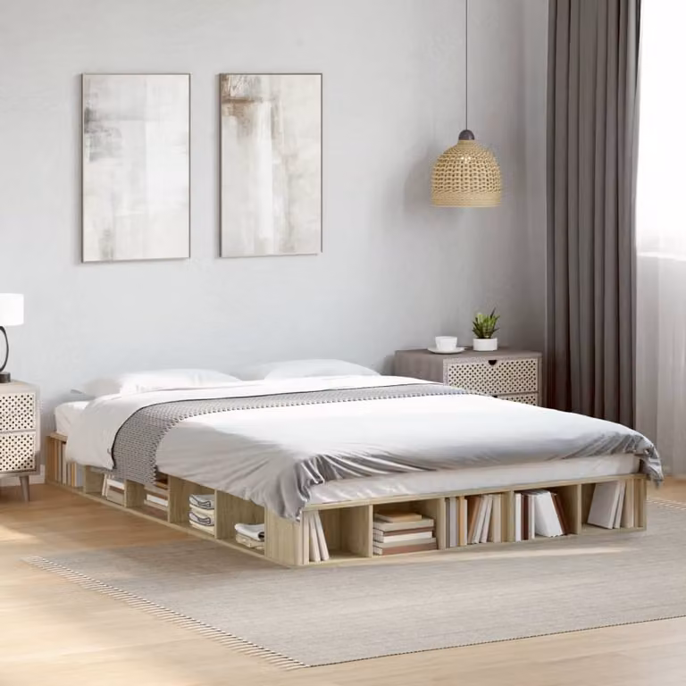 Giroletto vidaXL in legno multistrato color rovere sonoma con doghe in legno, L 140 x P 200 cm