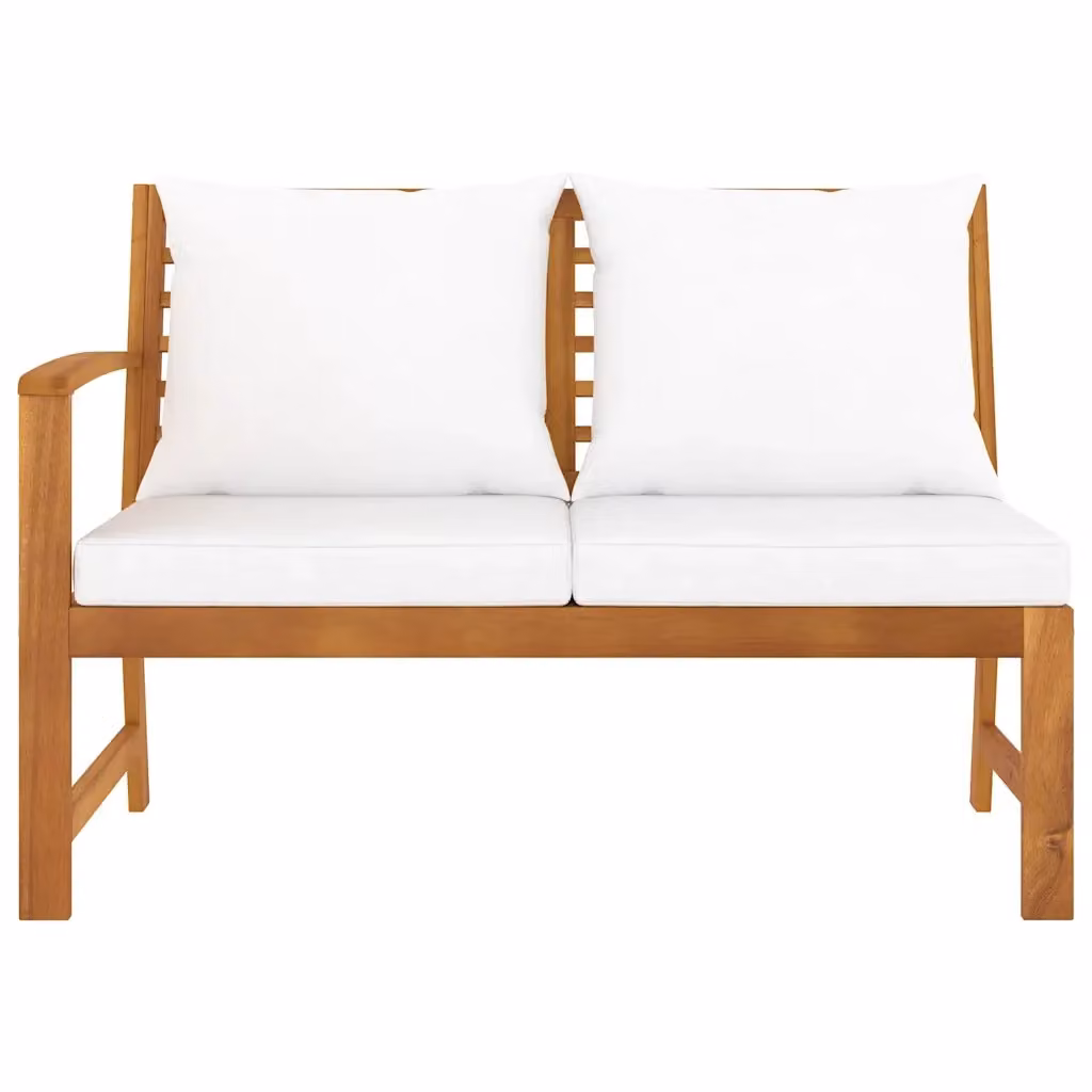 Panca da giardino vidaXL in legno di acacia oliato con cuscini beige e braccioli, L: 114,5 cm, H: 81,0 cm, P: 60,5 cm – 2