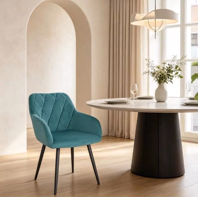 Sedia da pranzo 44,5x46,5x79 cm in velluto blu petrolio, per soggiorno –