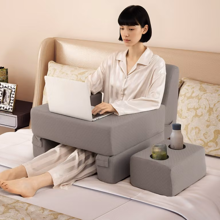 Set di 3 cuscini da lettura ergonomici a cuneo Costway con appoggio per braccia e portabicchieri, Grigio
