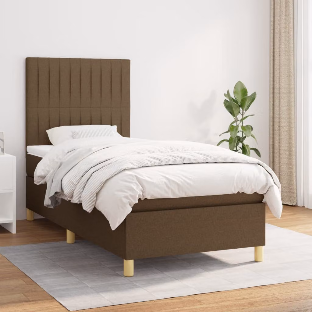 vidaXL Letto Ibrido con Giroletto a Molle e Materasso a Tasche, Marrone e Bianco, L/P/H: 100 x 200 x 25 cm