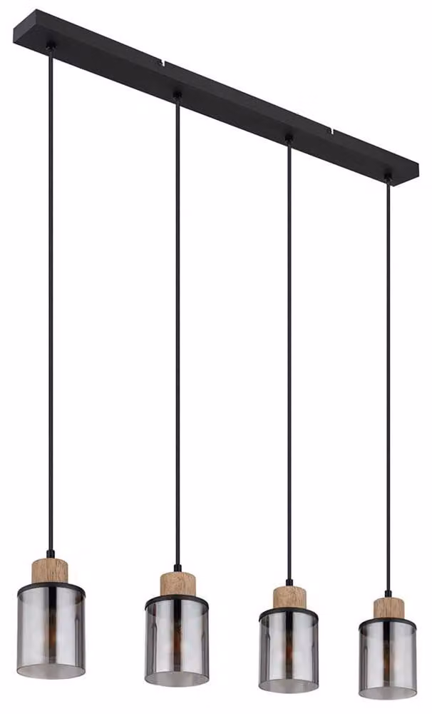Lampada a sospensione, metallo, nero opaco, vetro fumé, L 78 cm