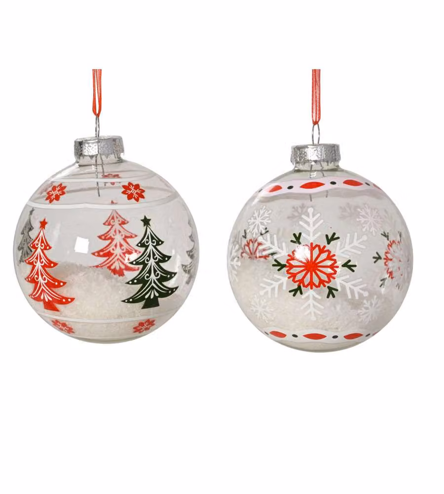 Sfera Decoro Neve in Vetro Trasparente Diametro 8 cm - Pendente Natalizio