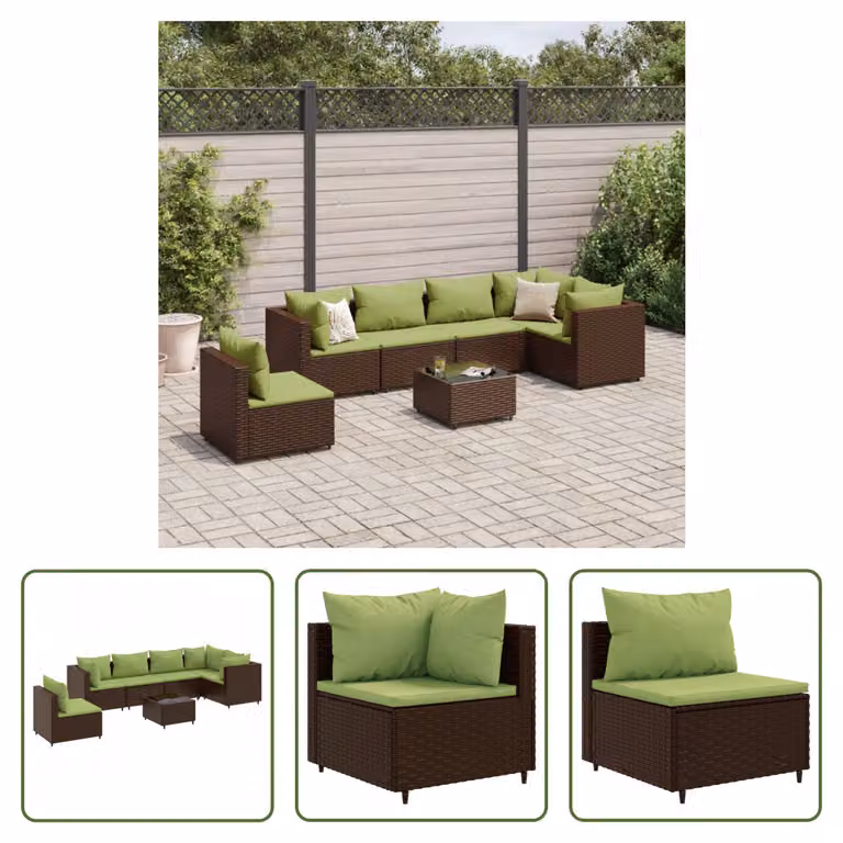 The Living Store Set da salotto da giardino 7 pezzi con cuscini in poly rattan marrone