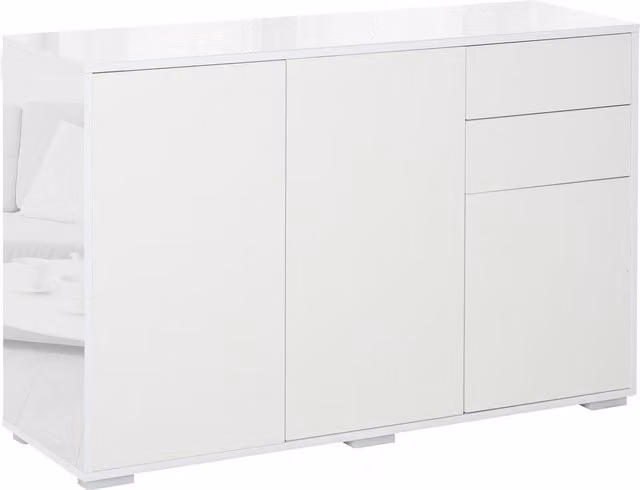 Mobiletto Multiuso Moderno HOMCOM in Legno Bianco Lucido per Soggiorno, Cucina o Ufficio, L: 117 cm, P: 36 cm, H: 74 cm