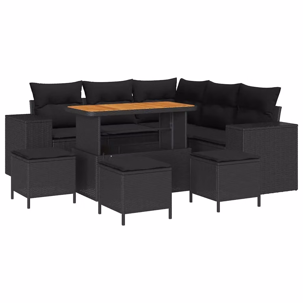 Set Divano da Giardino vidaXL 9 Pezzi Moderno a Forma di L con Cuscini Nero – 2