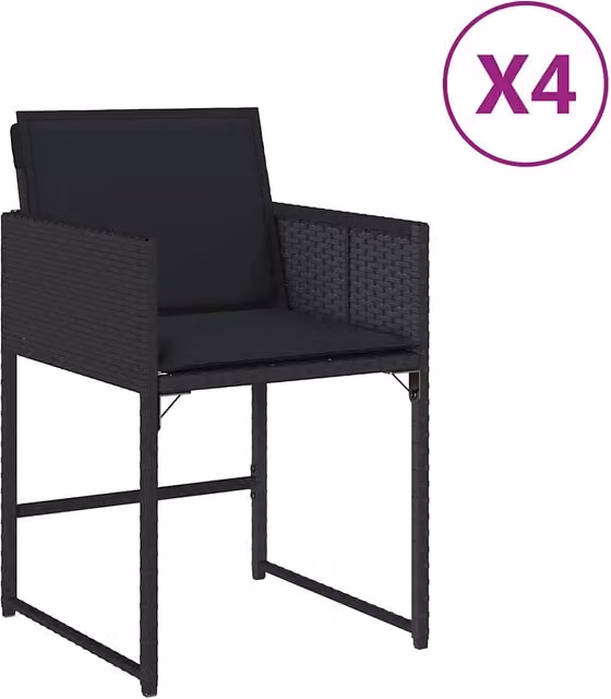 Set di 4 sedie da giardino moderne in polyrattan nero con cuscini e braccioli – 1