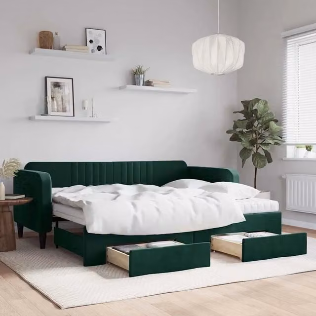 Divano Letto Estraibile con Cassetti in Velluto Verde vidaXL L/P/H: 223 x 90 x 100 cm