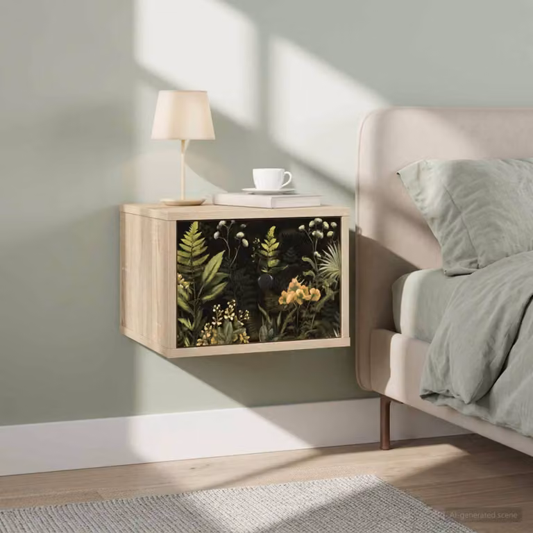 vidaXL Mobiletto da comodino sospeso RHENEN Rovere Sonoma e Nero