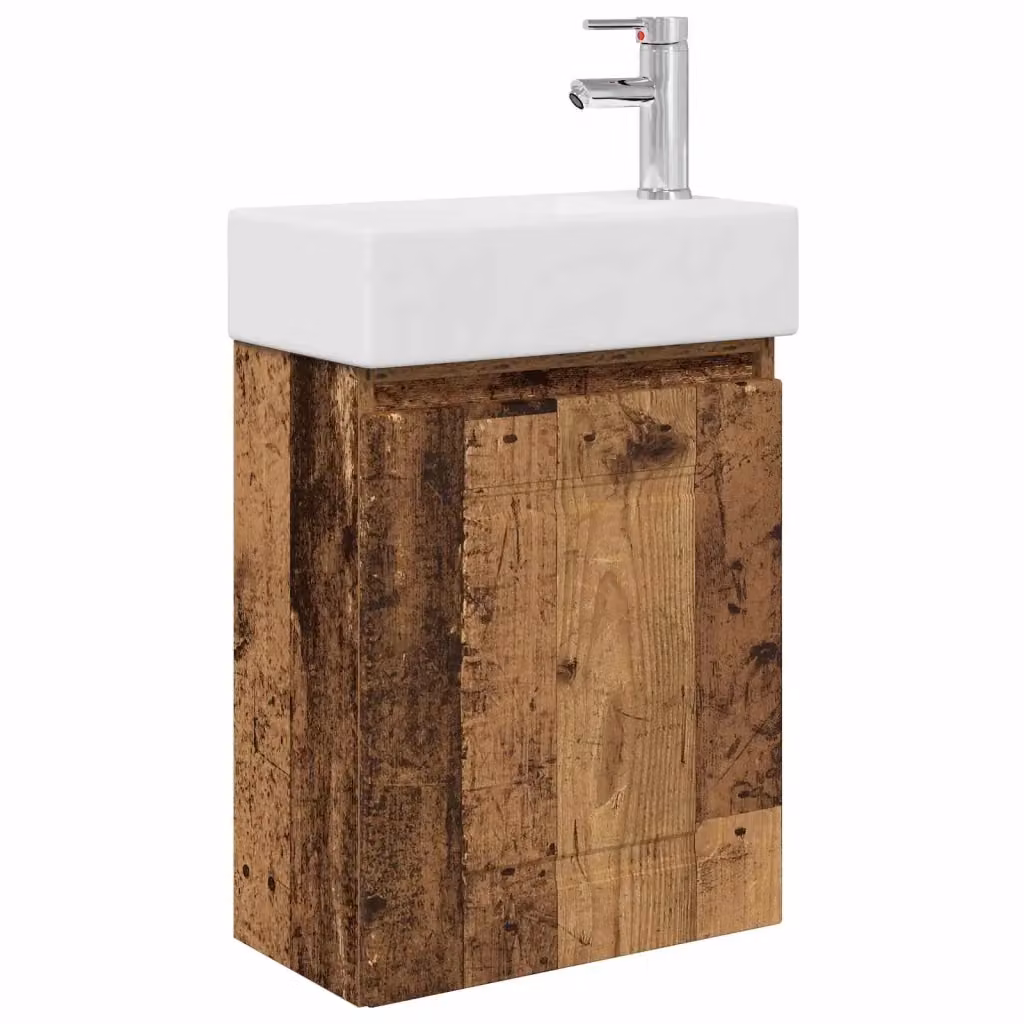 Mobile bagno moderno vidaXL in legno con rubinetto, colore bianco e marrone, L: 45,5 cm, P: 22,5 cm, H: 84 cm – 2