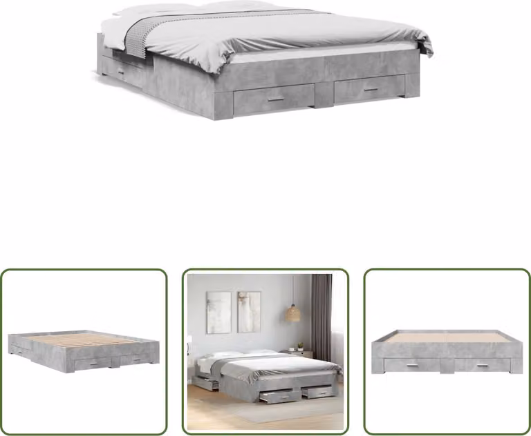 The Living Store Struttura letto con cassetti in cemento grigio 150x200 cm materiale legno