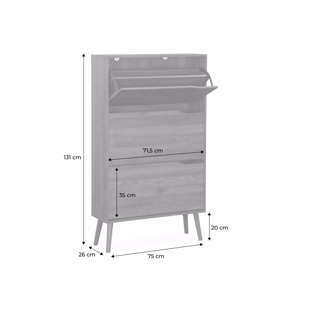 Scarpiera Sweeek in stile scandinavo con ante a ribalta, marrone, L: 75 cm, P: 26 cm, H: 131 cm – 2